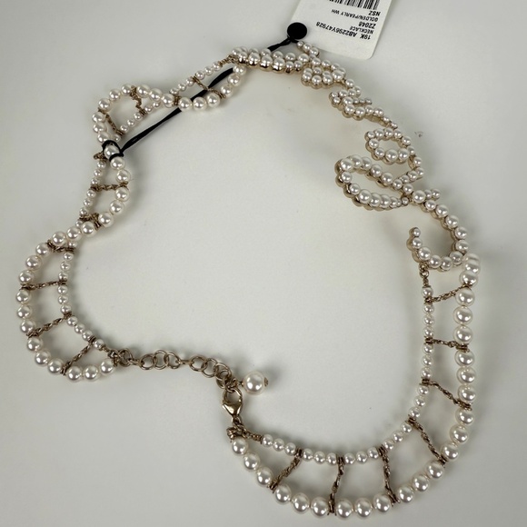 Authentic CHANEL Imitation Pearl Swirling Logo Letter Choker Necklace - Picture 8 of 10